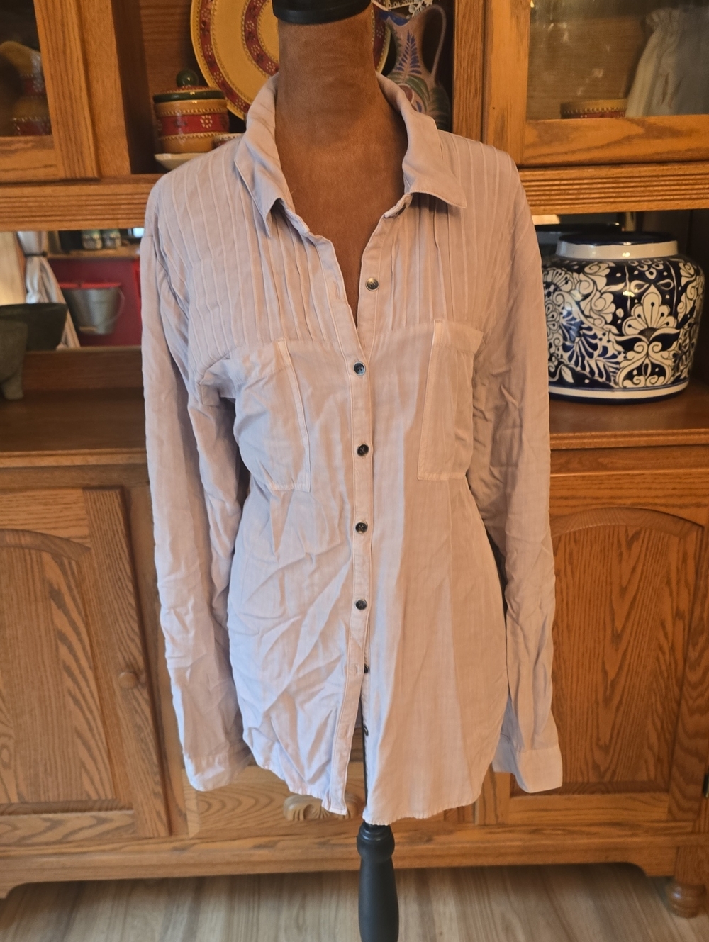 Maurices Lavender Button-Down Shirt with Pleated Yoke
